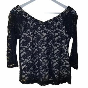 Persaya S off the shoulder Black Lace top‎